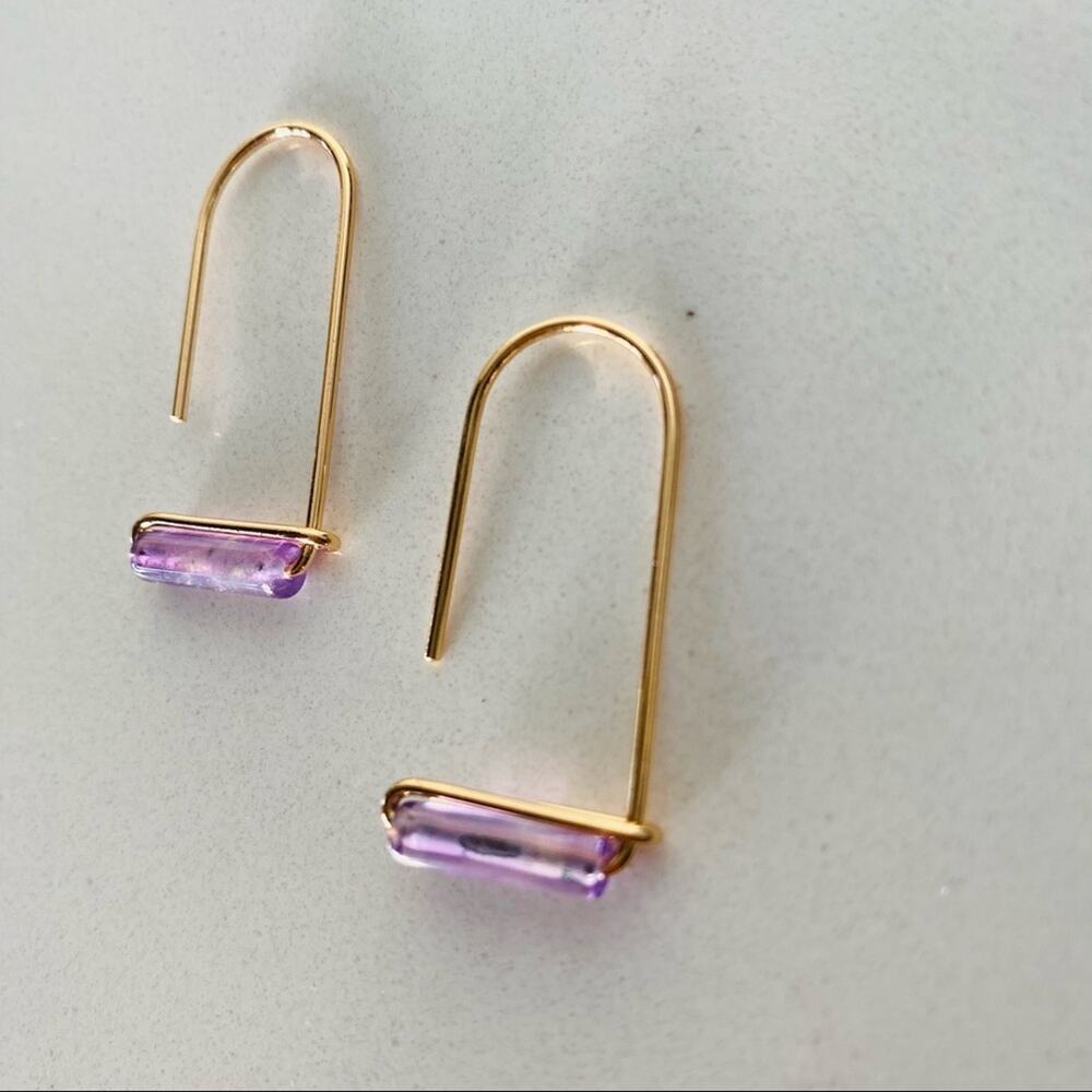 NEW REVOLVE NORDSTROM 18kt Gold Filled Vermeil Purple Amethyst Bead Earrings - Picture 2 of 7